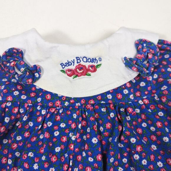 Vtg Baby B'gosh Romper Baby Girls Sz 3-6m Blue Floral 90s Bubble Jumpsuit - Picture 2 of 6